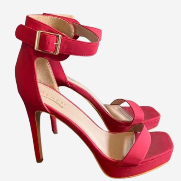 98. Glaze Bold Red Ankle Strap Heels — Women’s Statement Shoes in Size 9 - Picture 2 of 5